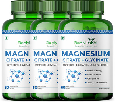 Simply Herbal Magnesium Citrate + Magnesium Glycinate 500Mg Support Nerve & Muscle Function(3 x 60 Tablets) Simply Herbal Magnesium Citrate + Magnesium Glycinate 500Mg Support Nerve & Muscle Function(3 x 60 Tablets)