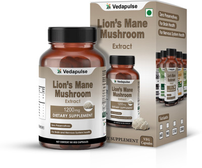 Vedapulse Lion’s Mane Turkey Tail Mushroom Blend Extract Health Supplement|Pure & Natural(90 Capsules)