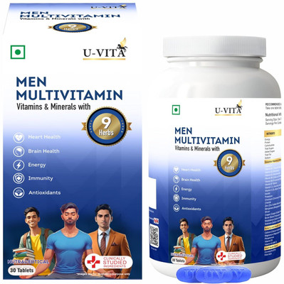 U VITA Men Multivitamin | 38 Essential Vitamins, Minerals & Herbal extracts For Energy(30 Tablets)
