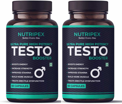 Nutripex Testo Booster Supplement for Men with Shilajeet , Safed Musli 60 Capsules(2 x 60 Capsules)