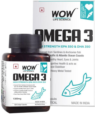 WOW Omega 3 Fish Oil 1300 mg | 550 mg EPA & 350 mg DHA |(60 Capsules)