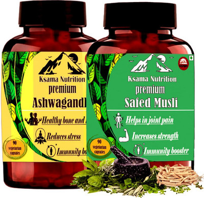 ksama Pure extract combo Ashwagandha & Safed musli(2 x 90 Capsules)
