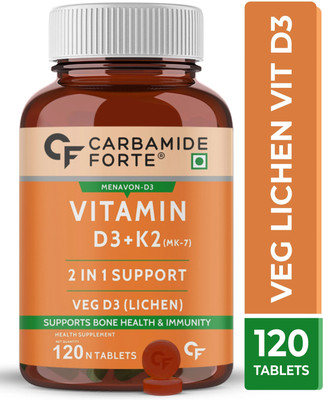 CARBAMIDE FORTE Vitamin D3 K2 MK7 | Plant Based Veg Vitamin D3 Tablets Lichen Source(120 No)
