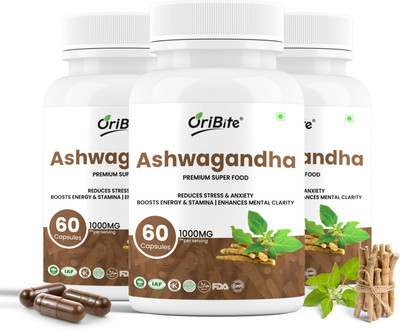 Oribite Ashwagandha : Helps in Stress Relief Cognition Immunity Boost & Sleep Management(3 x 60 Capsules)