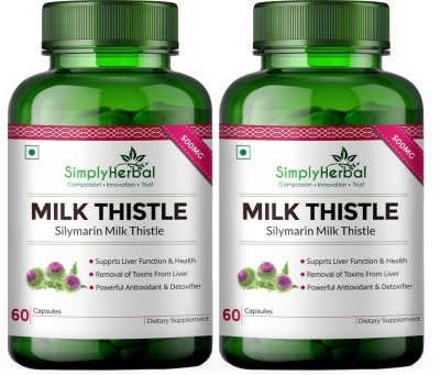Simply Herbal Silymarin Milk Thistle Capsules 500mg for Liver Support & Detox Supplements(2 x 60 No)