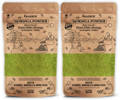 Ayuzera by Wellwith Organic Moringa Leaf Powder for Immunity, Digestion, Skin(2 x 200 g)