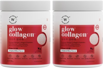 Wellbeing Nutrition Glow Collagen with Glutathione | Marine Collagen Supplements for Women & Men(2 x 250 g)