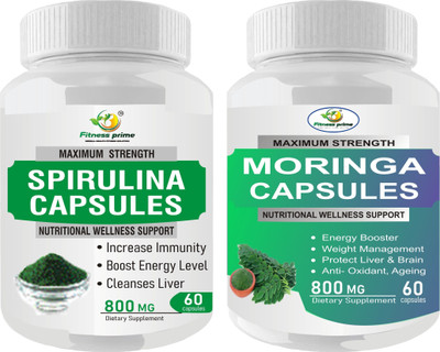Fitness Prime Detox Combo of Spirulina & Moringa Extract-800 Mg Capsules Each(2 x 60 Capsules)
