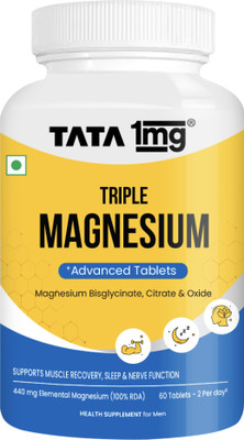 TATA 1mg Triple Magnesium Complex Tablets for Sleep, Stress & Muscle Recovery(60 x 1 Tablets)