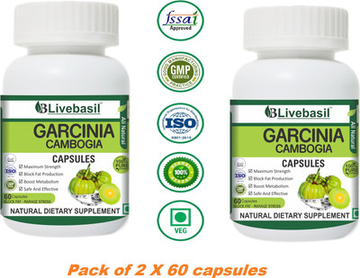 livebasil Garcinia Cambogia Pure Extract Capsules - Natural Weight loss Supplement(2 x 60 Capsules)