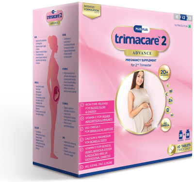 Plus Plus Lifesciences LLP Trimacare 2 Prenatal Multivitamin For Pregnancy Iron,Calcium,Veg DHA Pack 1(60 Tablets)