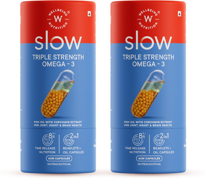 Wellbeing Nutrition Slow Extra Virgin Omega-3,EPA,DHA & Curcumin in Advanced Triple Strength 1250mg(2 x 60 Capsules)