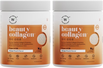 Wellbeing Nutrition Beauty Marine Collagen Powder with Hyaluronic Acid for Skin Radiance& Anti Aging(2 x 250 g)