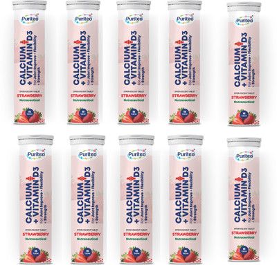 puriteo CALCIUM + VITAMIN D3 EFFERVESCENT STRAWBERRY _10(10 x 15 Tablets)
