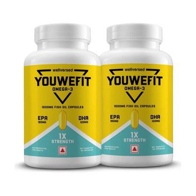 YouWeFit Omega-3 Fish Oil | 1000mg Daily Strength Fish Oil Capsules | No Fishy Burps(2 x 60 Capsules)