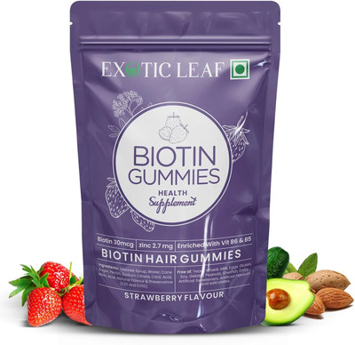EXOTIC LEAF Biotin Hair Gummies, For Strong and shiny Hairs, Radiant Skin, Nails 30 Gummies(30 No)