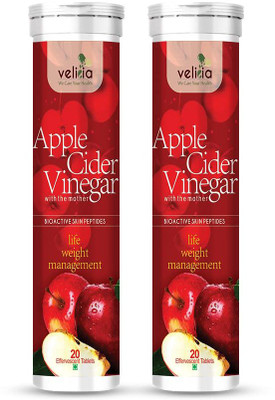 Velicia Apple Cider Vinegar 20 Effervescent Tablets For Weight loss Pack of 2(2 x 20 Tablets)