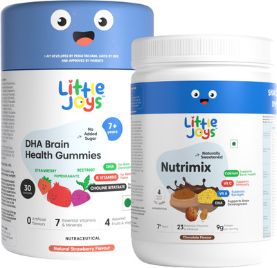 Little Joys Brain Development Kit for Kids 7-12 Years | Nutrimix 350g & Brain Gummies 30N(2 x 1 No)
