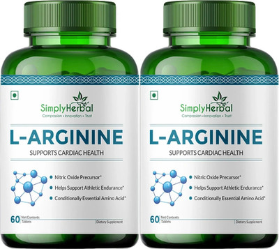 Simply Herbal L Arginine 500mg for Athletic Performance & Supports Cardiac Health(2 x 60 Tablets)