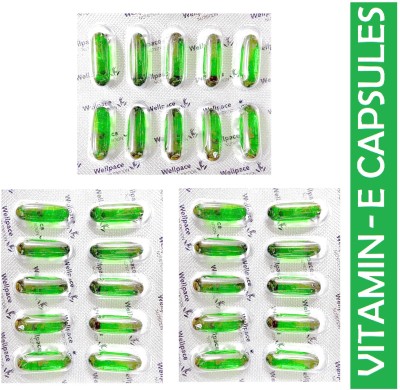 Wellpace Vitamin E (Pack of 30 Capsules) Face Hair Pimple Glowing Skin & hair care(30 x 1 Capsules)