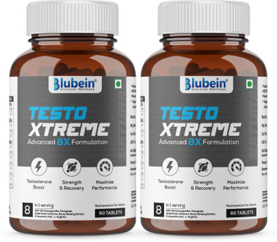 Blubein Testo Xtreme with KSM-66 Ashwagandha for Strength & Stamina(2 x 60 Tablets)
