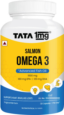 TATA 1mg Salmon Omega 3 Fish Oil| Advanced Fish Oil supplement with 180mg EPA & 120mg DHA(120 Capsules)