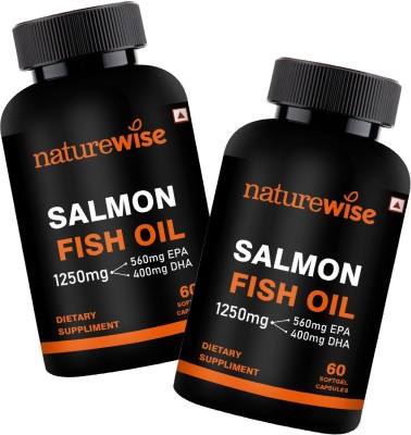 Naturewise Premium Wild Salmon Fish Oil Capsules for Men & Women with Omega 3 (1250mg)(2 x 60 Capsules)