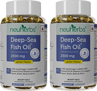 Neuherbs Deep Sea Omega 3 Fish Oil Capsules, Triple Strength 2500mg,EPA- 892mg, DHA-594mg(2 x 30)