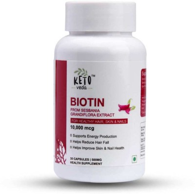 Drishti Ayurved Biotin 10000 mcg Supplement with Keratin for Hair Growth, Healthy Skin & Nails(30 Capsules)