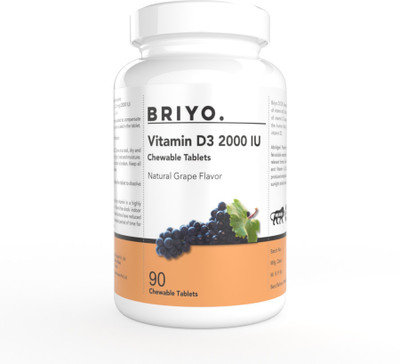 BRIYO Vitamin D3 2000 IU - 90 Chewable Tablets (natural grape flavor) for Immunity(90 Tablets)