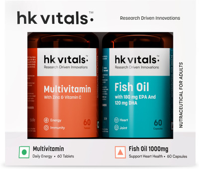 HEALTHKART HK Vitals Fish Oil with Omega 3 and Multivitamin Combo, For Men and Women(120 Tablets)