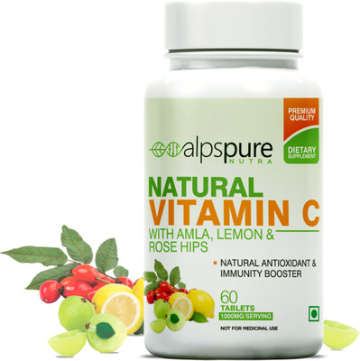 ALPSPURE Nutra Natural Vitamin C 1000mg with Amla,Lemon & Rose Hips(60 Tablets)