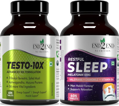End2End Nutrition Testosterone Booster & Melatonin tablets for Deep Sleep, Muscle Gain & Recovery(2 x 60 Tablets)