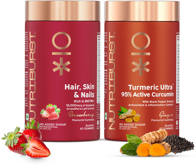 Nutriburst Biotin and Turmeric Curcumin Gummies for Hair, Skin & Nail & Joint Health(2 x 60 No)