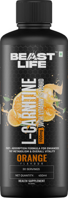 BeastLife L-Carnitine With Vitamin B5, Helps Convert Fat into Energy 1100mg Orange Flavour(450 ml)