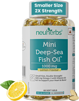Neuherbs Mini Deep Sea Omega 3 Fish Oil 1000mg, EPA- 360mg, DHA- 240mg For Heart & Brain(60 Capsules)