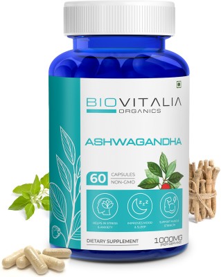 BIOVITALIA Ashwagandha for Stress & Anxiety Relief Supports Muscle Strength | Boosts Energy(60 Capsules)