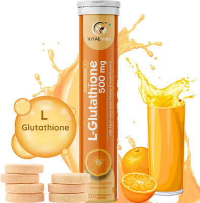 VITAL VIBE L-Glutathione 500mg+Hyaluronic+Vitamin C-E Effervescent Tablet for SKIN GLOW(20 Tablets)