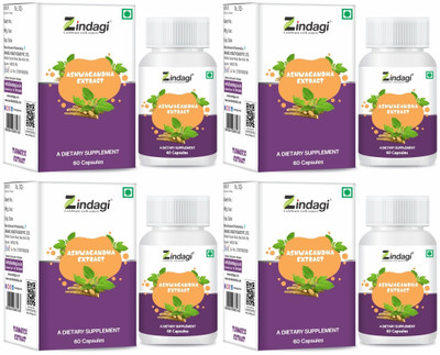 Zindagi Ashwagandha Extract Capsules - Herbal Health Supplement For Diabetic(4 x 60 Capsules)
