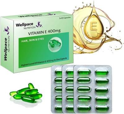 Wellpace Vitamin E-400mg for Beautiful Skin, Healthy Hair and Eyes, 30 capsules