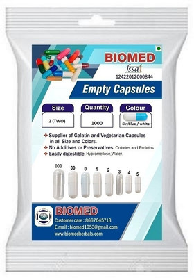 biomed Pharma raw materials Empty Capsules size 2 SkyBlue / White(1000 No)
