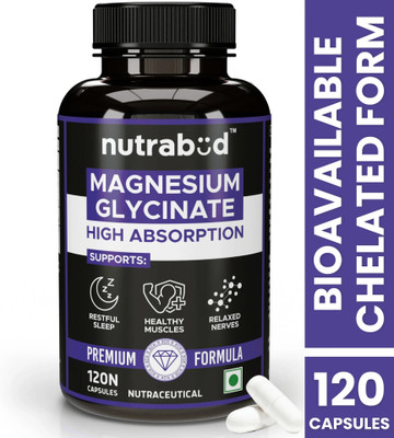Nutrabud Magnesium Glycinate Capsules 550mg - For Healthy Muscles, Nerves & Bones(120 Capsules)