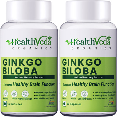Health Veda Organics Ginkgo Biloba For Better Concentration Memory & Learning For both Men & Women(2 x 60 Capsules)
