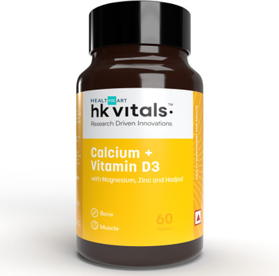 HEALTHKART Calcium Tablets for Men and Women with Vitamin D3 for complete bone health & Joint(60 No)