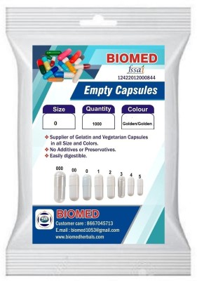 biomed Pharma raw materials Empty Capsules Golden (pearl) size 0(1000 No)
