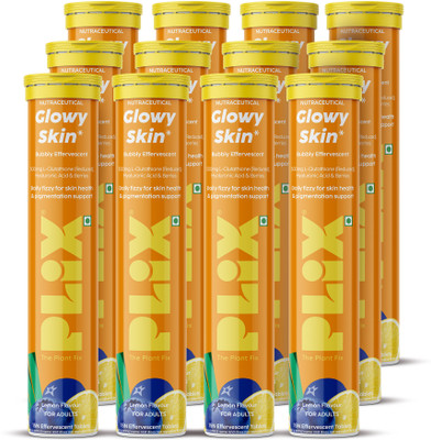 The Plant Fix Plix Glowy Skin Effervescent With 500mg L-Glutathione & Vitamin C | Lemon(12 x 15 Tablets)
