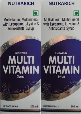 NUTRARICH Growmax Multivitamin Syrup Tonic Vitamin B12 Lycopene For Energy Overall Health(2 x 200 ml)