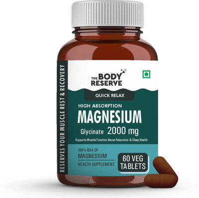 THE BODY RESERVE Magnesium Glycinate Supplement 2000mg chelated form Muscle Recovery &Good Sleep(60 Tablets)