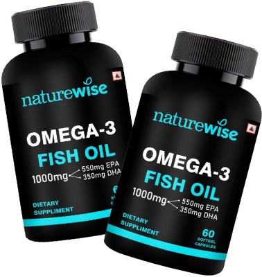 Naturewise Premium Omega-3 Fish Oil 1000mg Double Strength Capsules (EPA 550mg DHA 350mg)(2 x 60 Capsules)