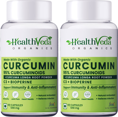 Health Veda Organics Curcumin C3 + Bioperine for Pain & inflammation Support Immunity(2 x 60 Capsules)
